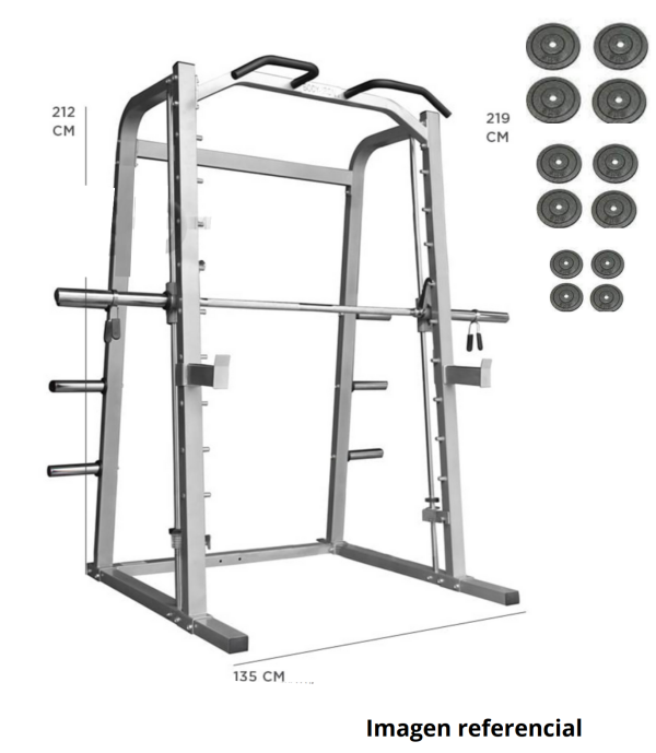 JAULA SMITH (BARRA GUIADA) /RACK +BANCO OLÍMPICO + 80 KGS. DISCOS - Imagen 2